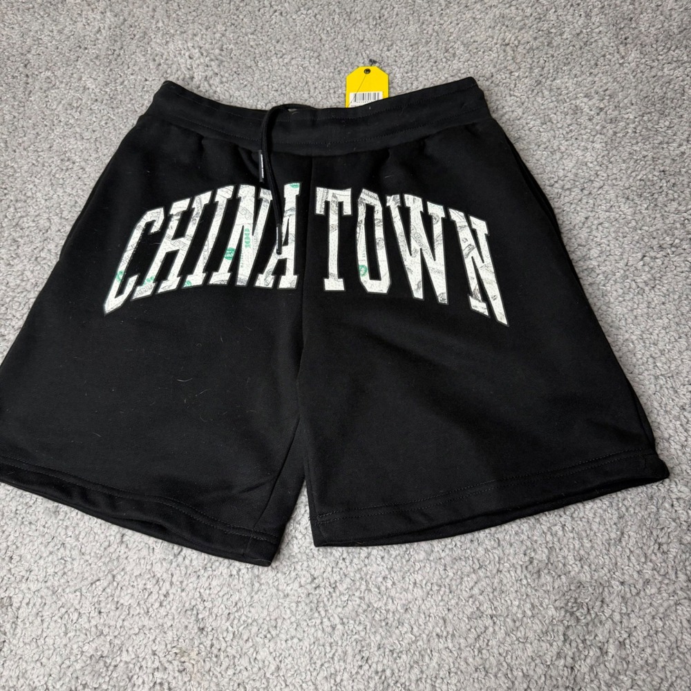 Chinatown Market Mens Money Arc Logo Fleece Sweat Shorts Black Medium NWT